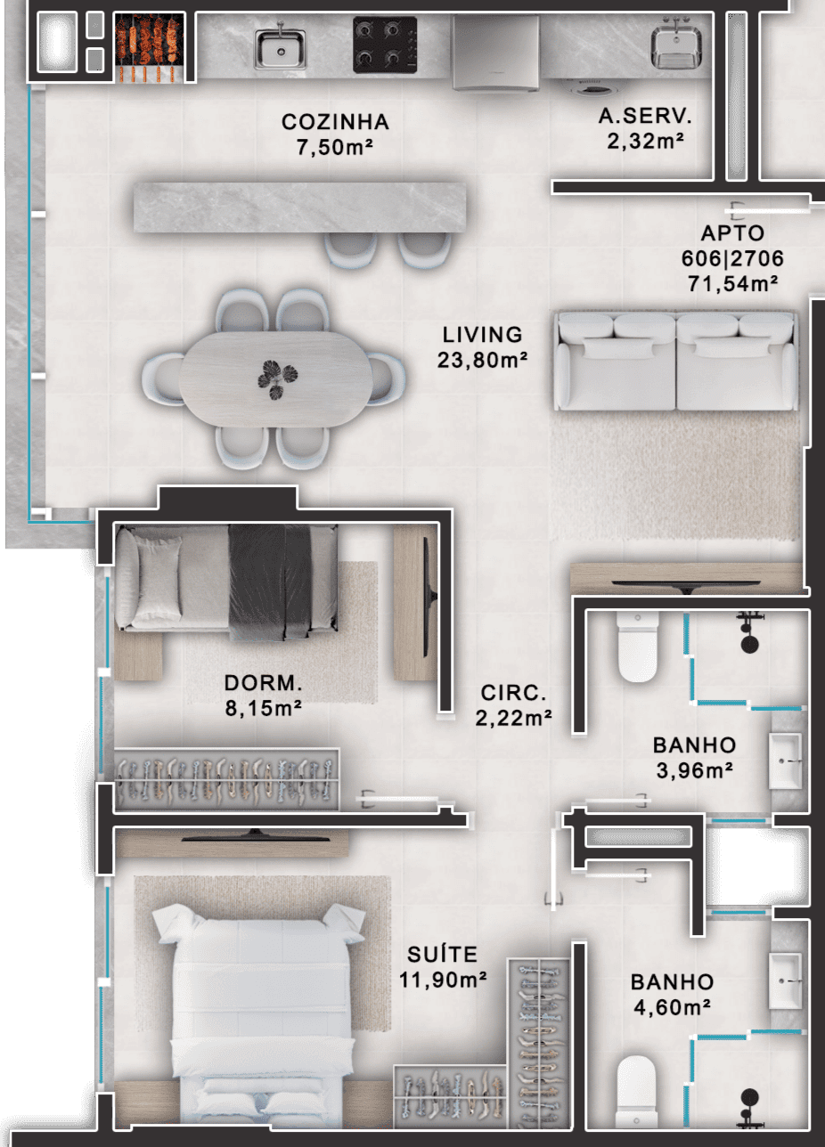 Planta 71,54 m²